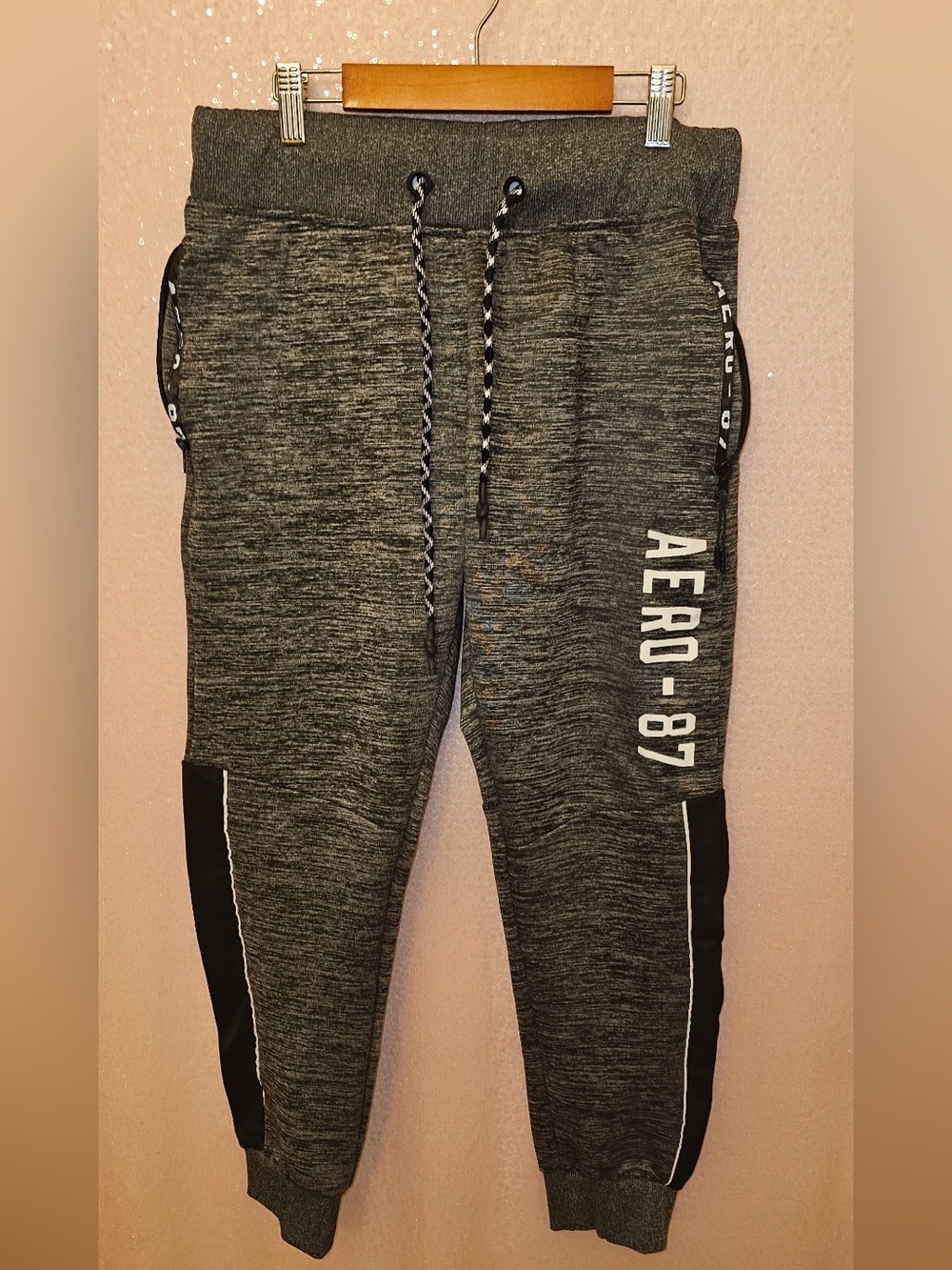 Aeropostale Gray Marled Jogger Pants with Black Panels